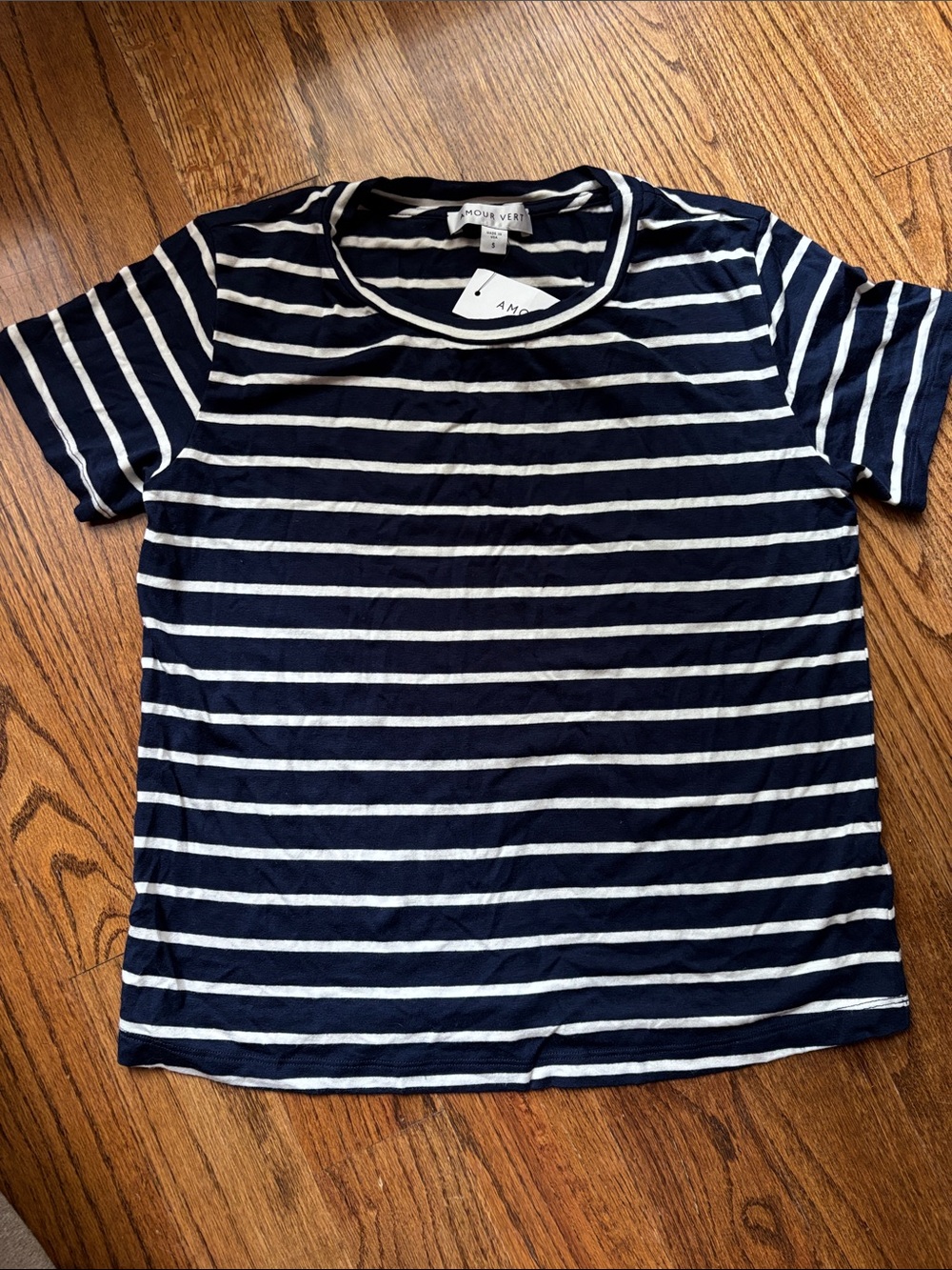 NWT Amour Vert Berkeley Dream Knit Tee in Basque stripe, size small